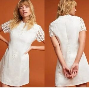 Anthropologie Corey Lynn Calter Lorient Dress White Embroidered Size 10